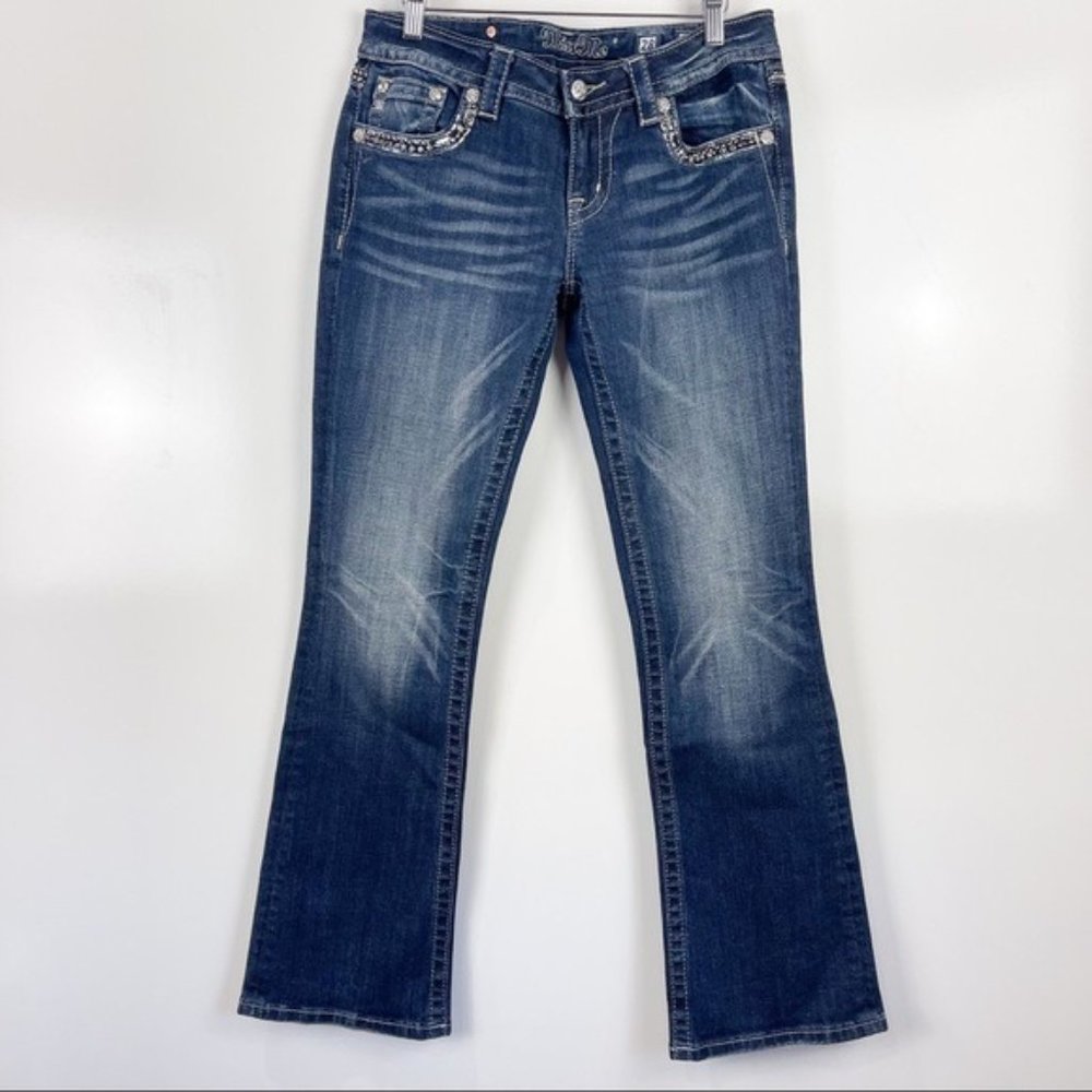 Miss Me Signature Boot Bling Pockets Low Rise Boot Cut Jeans Size 28